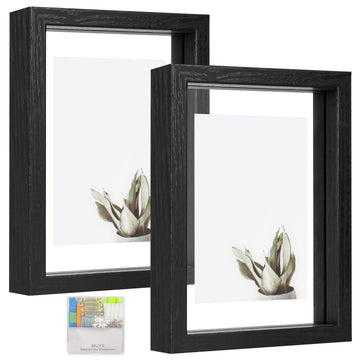 5x7 Floating Frames Set of 2, Double Glass Picture Frame Display Any Size Photo up to 5x7, Wall Mount or Tabletop