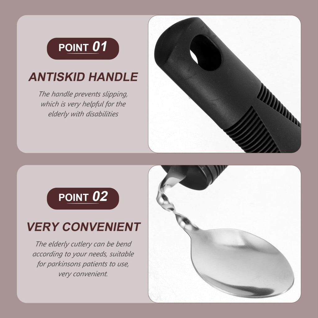 3pcs Adaptive Utensils Easy Grip Silverware Built Up Bendable Fork Teaspoon Tablespoon Eating Feeding Utensil Assist