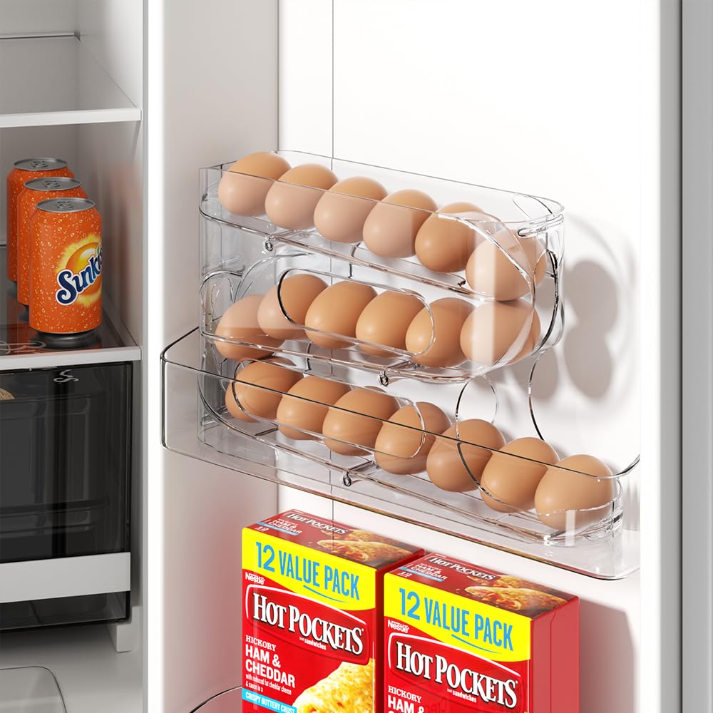 Clear FIFO Egg Holder for Fridge, Egg Dispenser for Eggs 18 Count