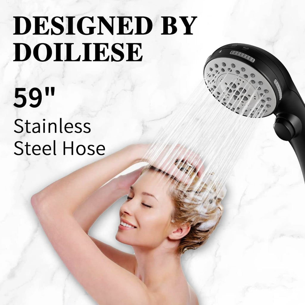 High Pressure 6 Setting Shower Head with Handheld, Shower Heads with ON/OFF Switch and Spa Spray - Matte Black