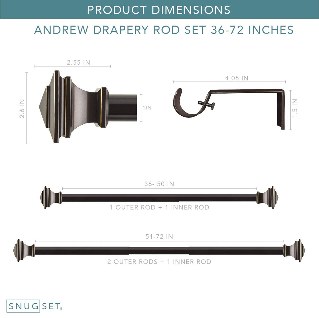 Curtain Rod, Quick Easy Installation, No Tools Option, 1" Diameter, Durable Steel Construction, Supports Heavy