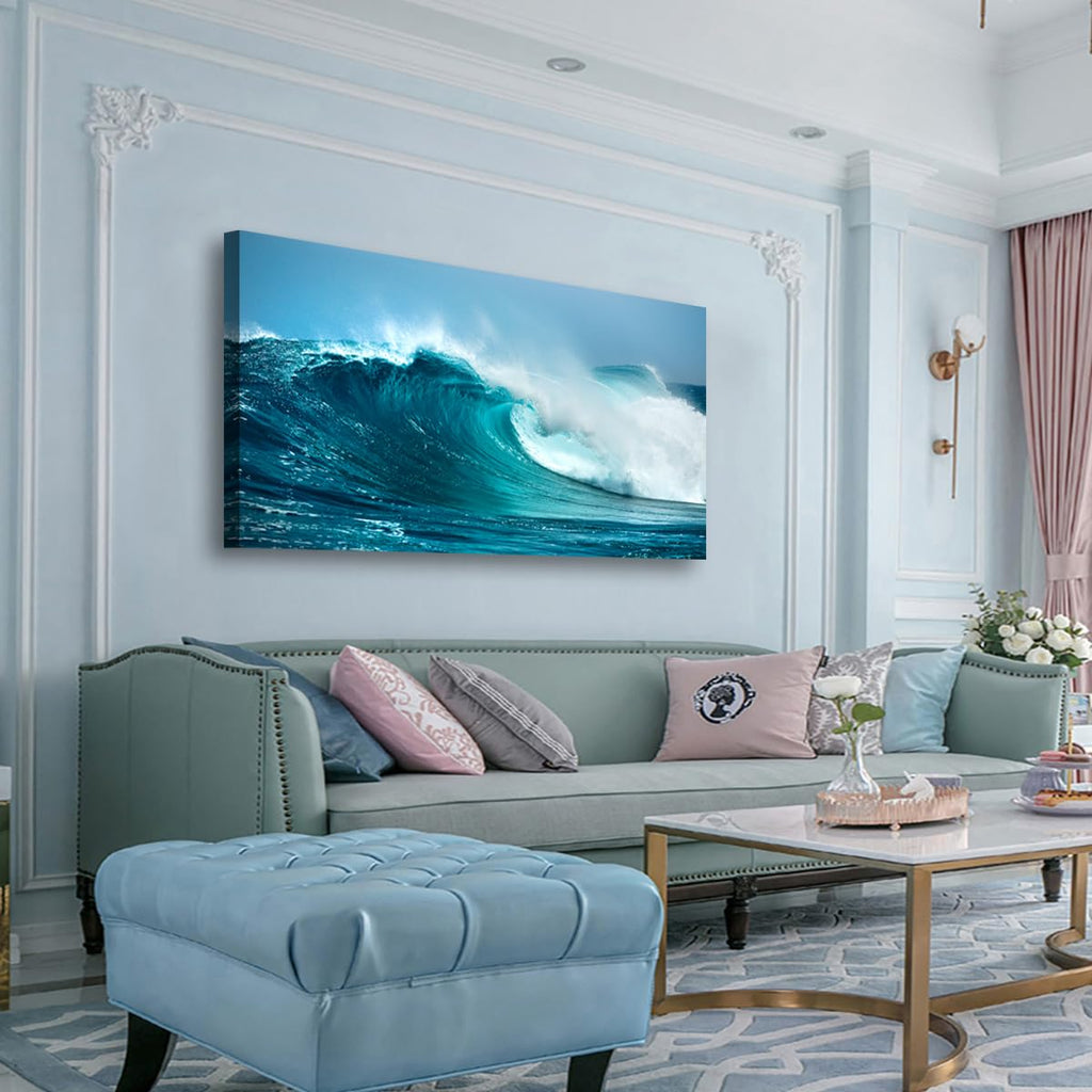 Sea Waves Wall Art Bedroom Office Paintings Large Blue Beach Wall Art Pictures Artwork Nature Ocean Canvas Wall Art