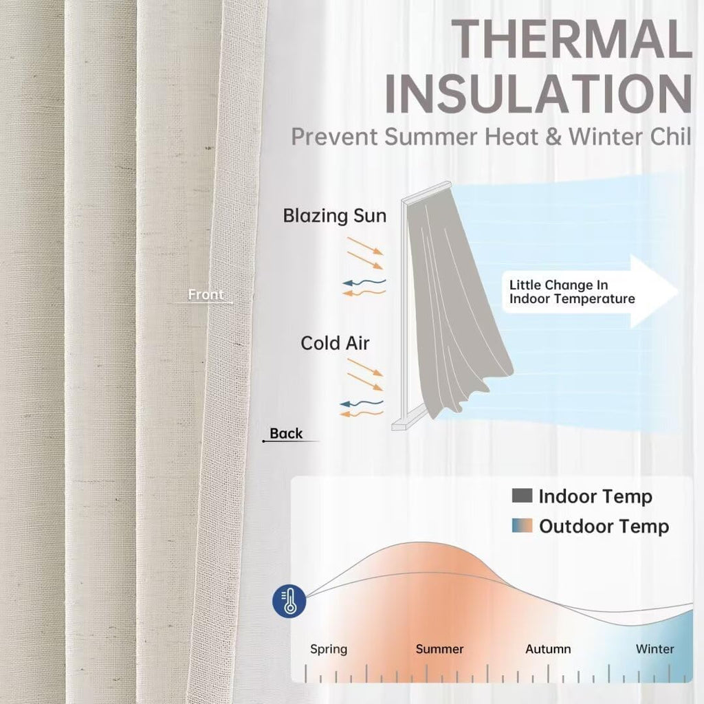 96 inch Long Natural Pinch Pleated 100% Blackout Curtains,Luxury Linen Curtains with Hooks for Patio Large Window