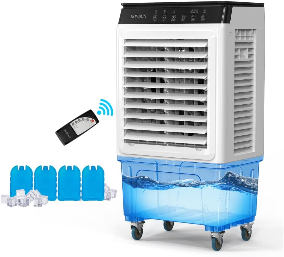 2300CFM Portable Air Cooler, 7.9Gal/30L Evaporative Swamp Cooler, 3-IN-1 Cooling Fan with Remote Control