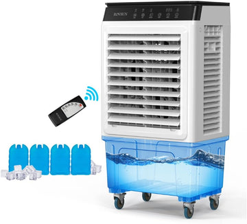 2300CFM Portable Air Cooler, 7.9Gal/30L Evaporative Swamp Cooler, 3-IN-1 Cooling Fan with Remote Control