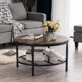 Round Coffee Table with Storage - 31.5" Rustic Farmhouse Design, Industrial Style with Metal Shelf