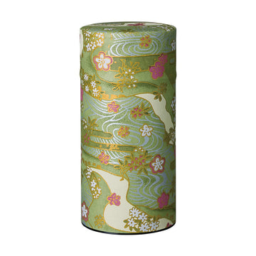 Japanese Tea Canister Tin Shikisai(Four Seasons Color) Green/Double Lid/Japanese Washi Paper Pasted /200g Tea