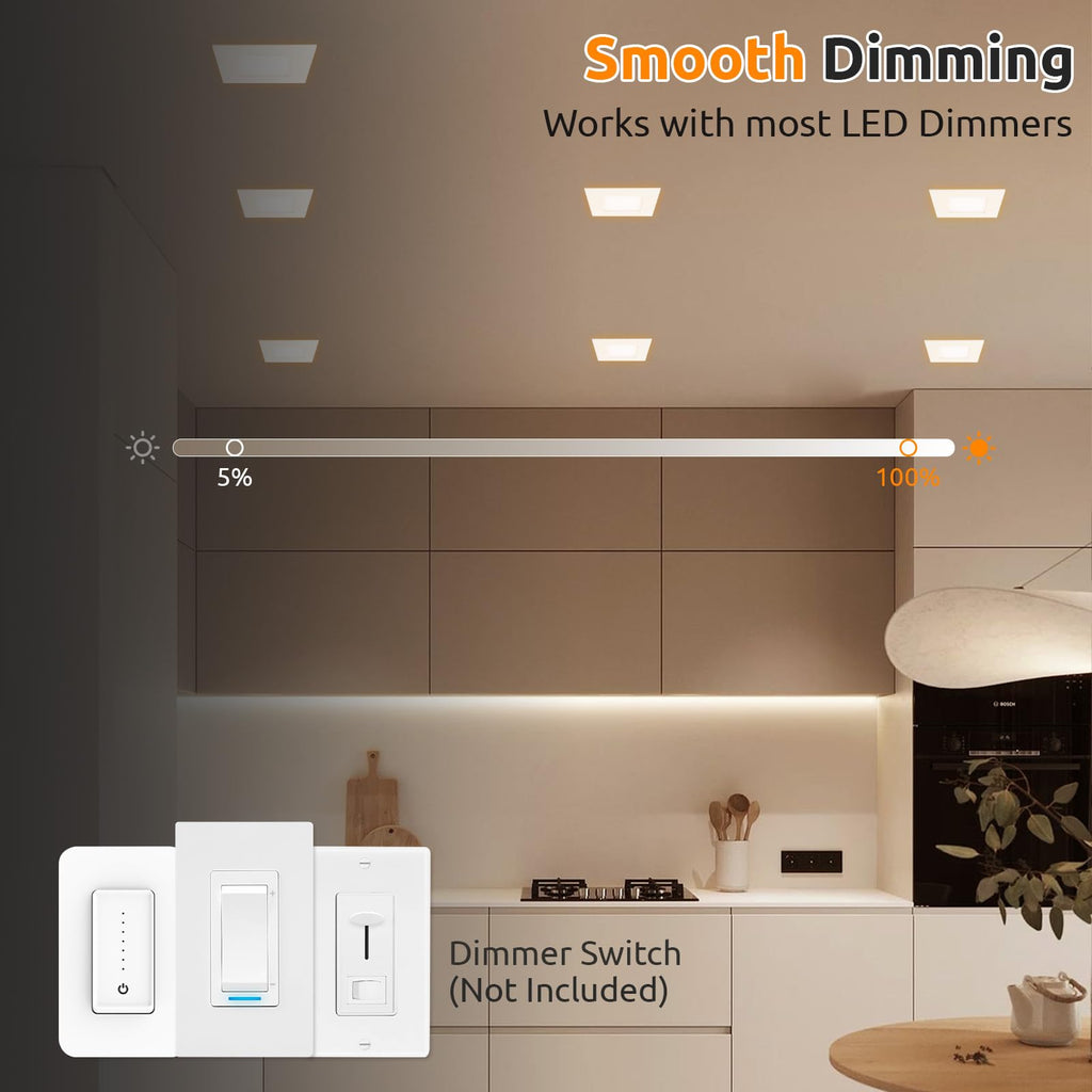 4 Inch Square LED Recessed Lighting 12 Pack, 5CCT, 9W, Dimmable