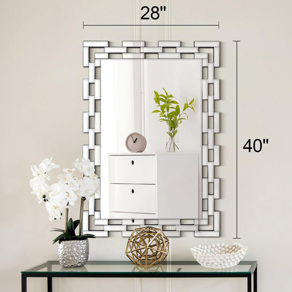 Decorative Mirrors for Wall, 40''X28'' Large Bathroom Mirror with Frameless Glass Frame, Rectangle Accent Mirror