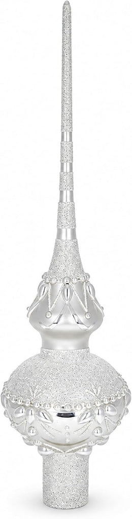 Pearl Drops on White Chandelier Clear Glass Christmas Tree Topper 11 Inches
