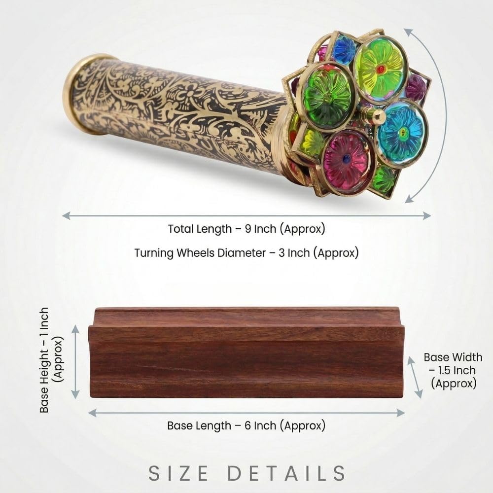 Handmade Giant Trigon Flower Brass Kaleidoscope - Stunning Visual Display with Hardwood Base - Unique Gift