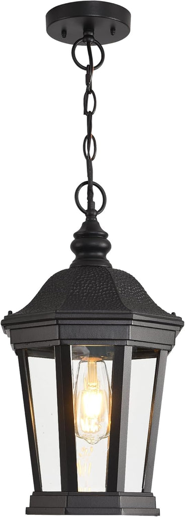 Large Outdoor Pendant Light Fixtures, 17.9" H Black Exterior Hanging Lantern Lights