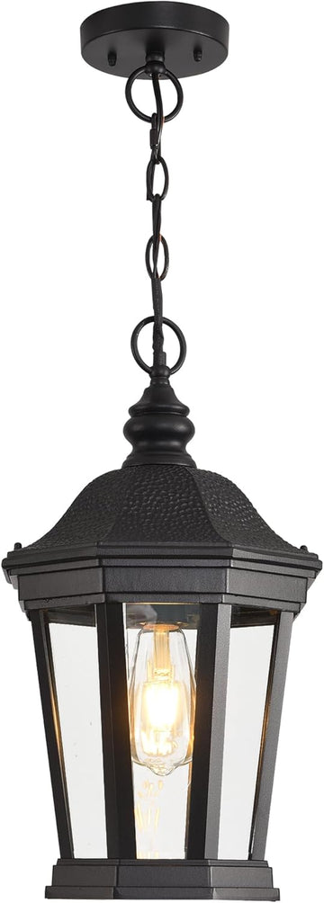 Large Outdoor Pendant Light Fixtures, 17.9" H Black Exterior Hanging Lantern Lights