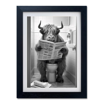 Highland Cow Pictures Bathroom Wall Decor Cow on Toilet Artwork Black and White Funny Bathroom Wall Art Animal Print