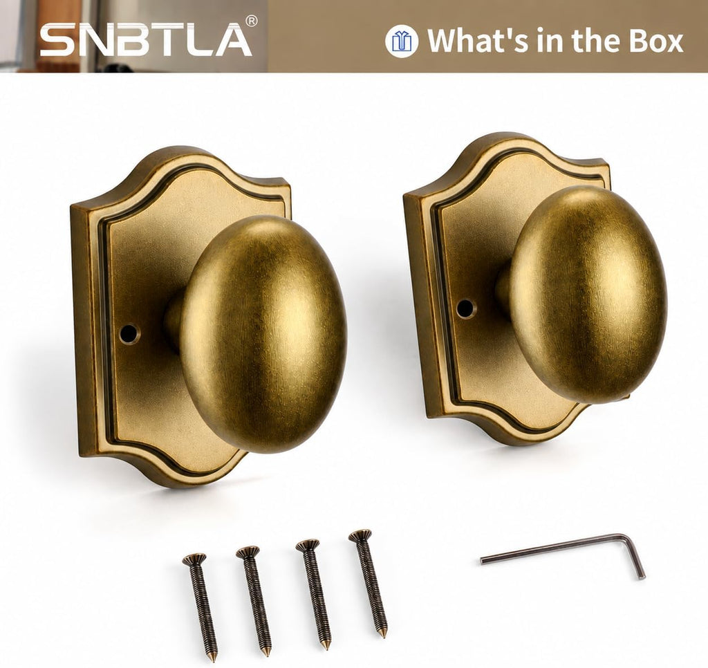 Antique Brass Oval Dummy Door Knobs, 2 Pack