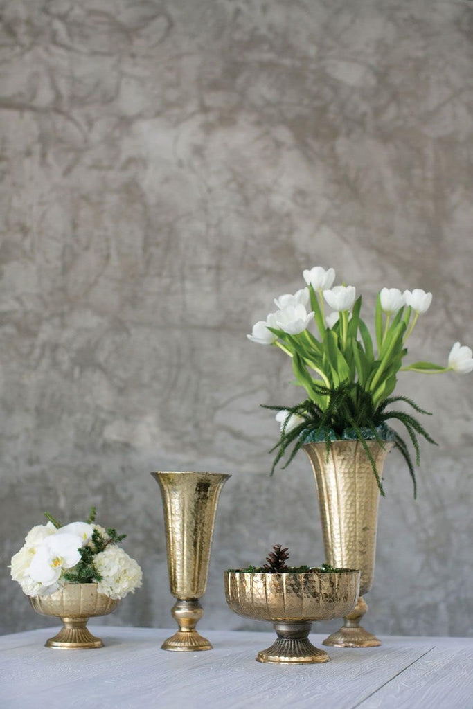 Distressed Gold Metal Compote Bowl | Gold Compote Vase l Lita Metal Vase l Indoor and Outdoor Compote for Any Event