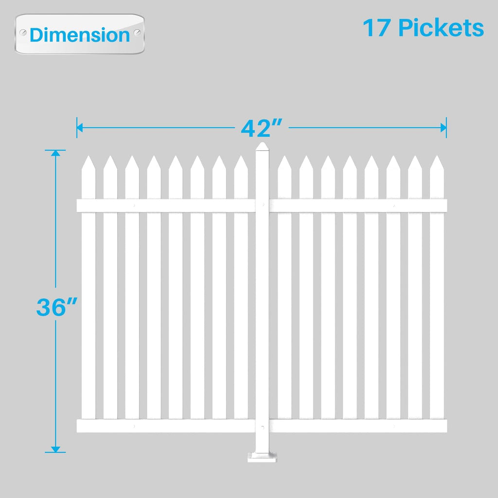 9 Sets White Vinyl Picket Fence Panels 36" H x 84" W PVC Garden Fences Plastic Decorative for Yard Porch Deck Pool