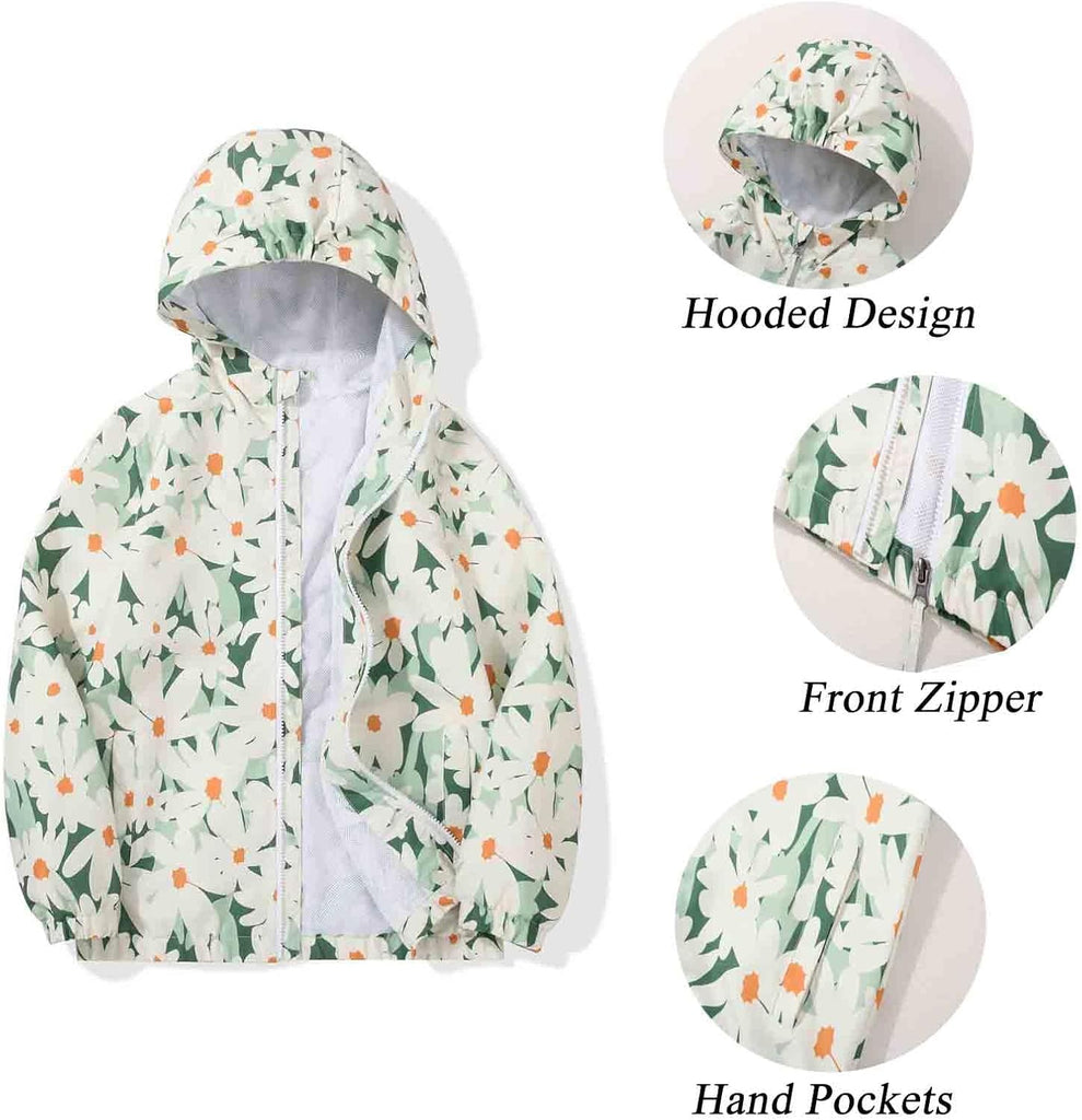 Girls Windbreaker Jackets Lightweight Water Resistant Coat Outwear with Hooded for Kids