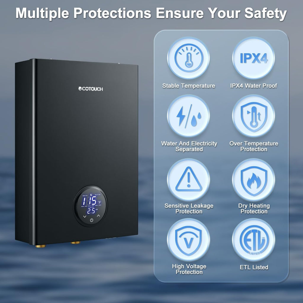Electric Tankless Water Heater, ECOTOUCH 18kW on Demand Instant Water Heaters 240V