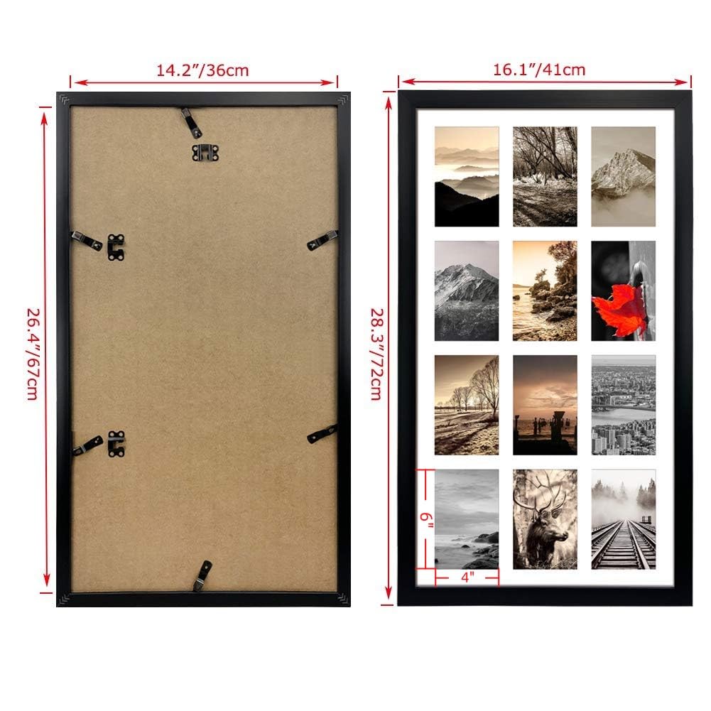 12 Opening 4x6 Black Collage Picture Frames Set of 2, Multiple Frames for Displaying 6x4 Photos with White Mat
