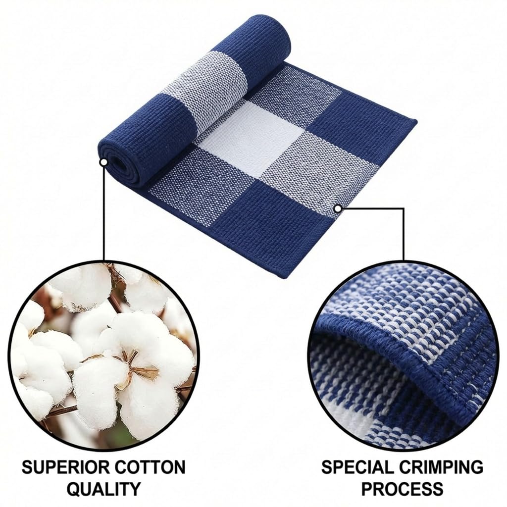 Navy Blue and White Buffalo Plaid Rug 2'4'' x 3'7'', Washable Farmhouse Non-Slip Checkered Doormat, Indoor Outdoor