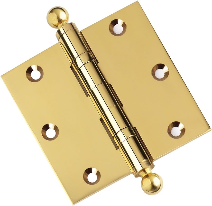 Door Hinge Solid Brass - 3.5 x 3.5 Inch, Heavy Duty, Polished Brass, Ball Bearings