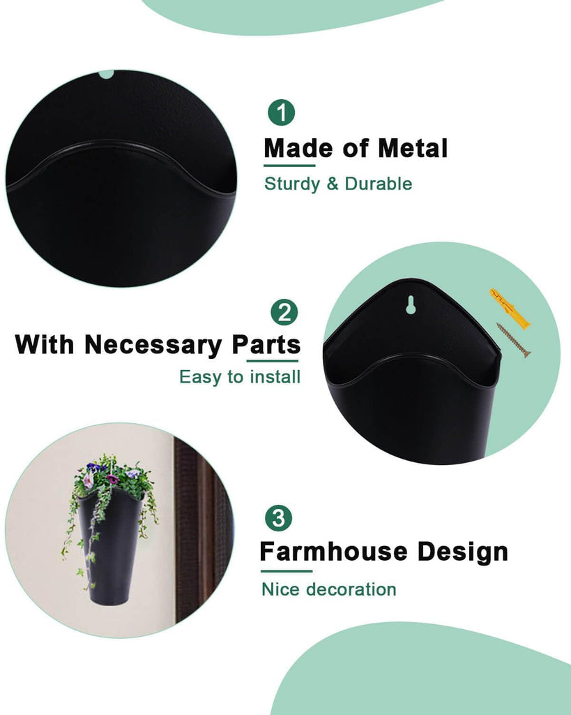 2 Pack 12 Inch Galvanized Wall Planters for Flowers, Black