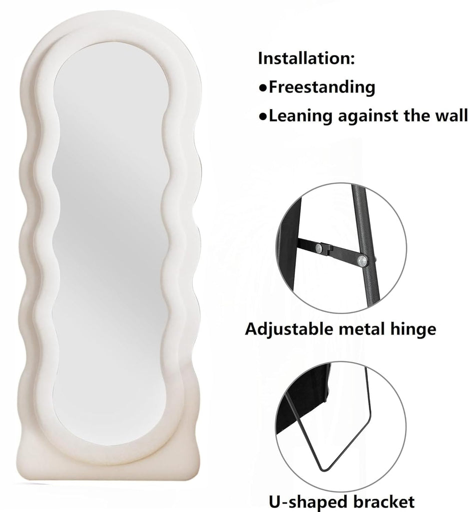 Full Length Mirror, 63"x 24" Wavy Floor Standing Mirror (White)