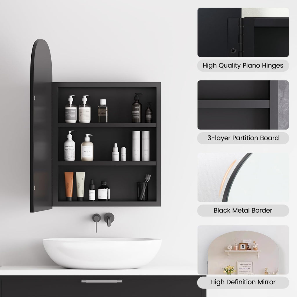 16x24 Inch Arched Bathroom Medicine Cabinet Mirror Storage