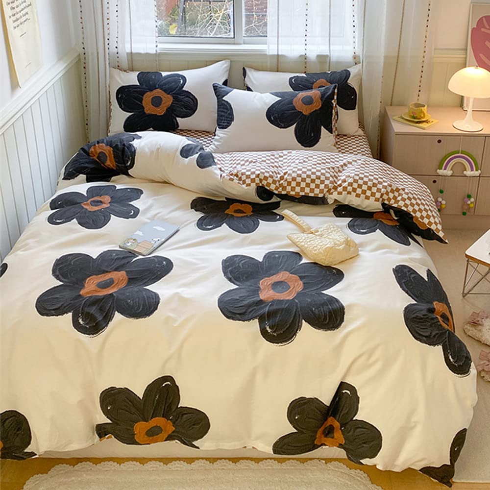 Black Sunflower Comforter Full Boho Floral Bedding Botanical Quilt