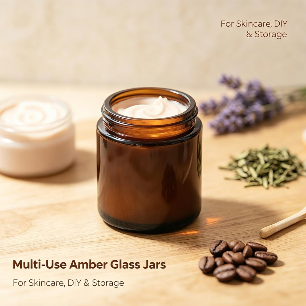 8oz Amber Candle Jars Set of 30, Round Glass Jars with Black Lids, Empty 250ml Glass Candle Making Jar Bulk Thick Small