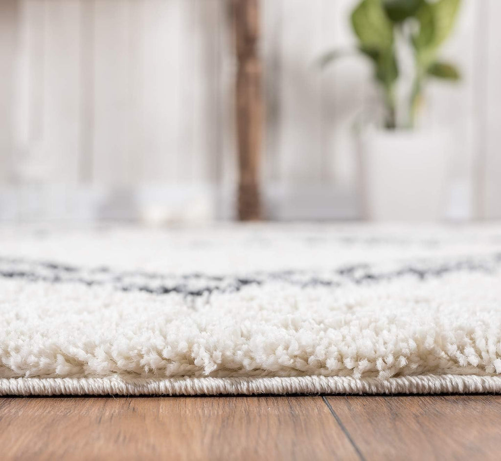 Moroccan Ivory & Grey Shag Area Rug - Traditional Rugs Tribal Print Diamond 7'9" x 10'2" (8x10) Living Room Carpet