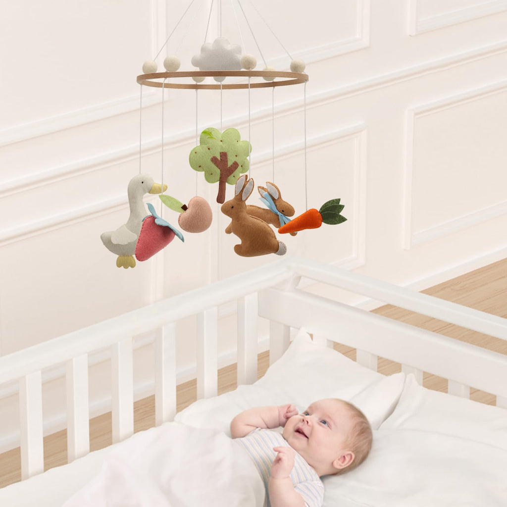 Garden Rabbit Crib Mobile Rabbit Nursery Decor Felt Mobile with Rabbit in the Garden