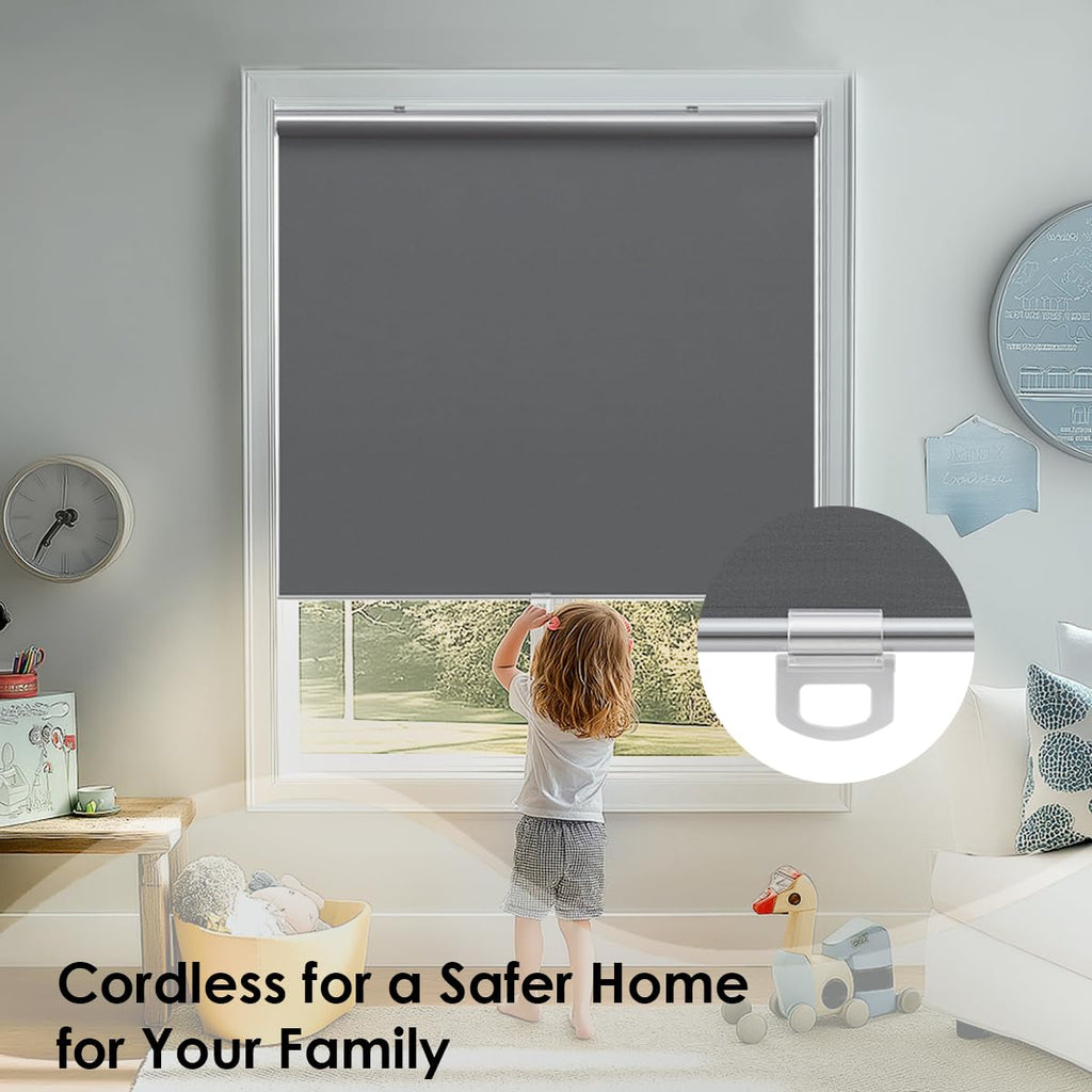 Cordless 100% Blackout Roller Shades for Windows, UV Protection Pull Down Shades, Room Darkening Door Blinds Thermal