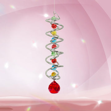 Gazing Ball Spiral Tail -Decorative Wind Spinner Sun Catcher Rainbow Maker Double-Spiral W/Red Crystal Ball and Chain
