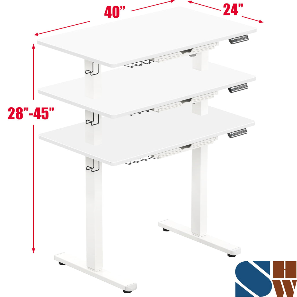 40-Inch Electric Height Adjustable Standing Desk w/Drawer, White