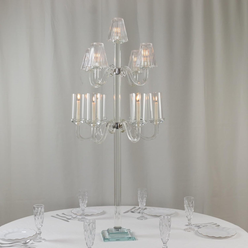 Efavormart Crystal Glass Floor Candelabra - 11-Arm Candle Holder for Taper & Tealight Candles, Classic Ribbed Empire