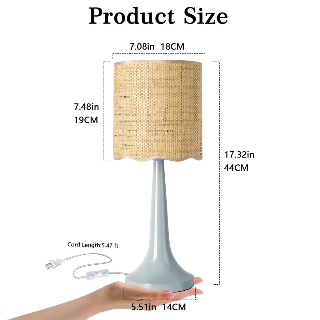 Light Blue Rattan Small Table Lamp, Light Blue Wicker Lamps for Bedside Nightstand, Rattan Shade Small Table Shape