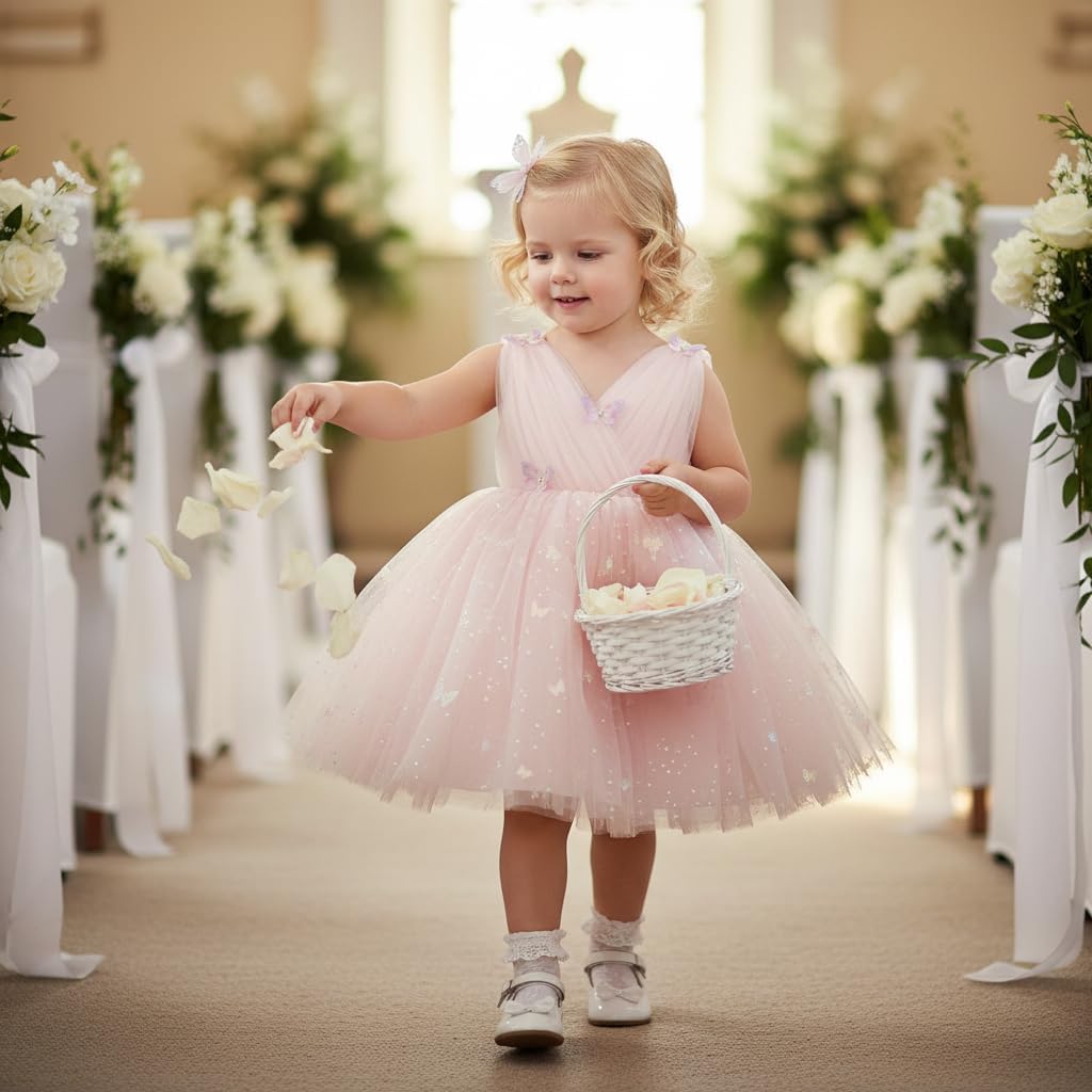 Toddler Baby Girls Shiny Butterfly Tutu Dress Princess Birthday Party Pageant Flower Girl Wedding V-Backless Dresses