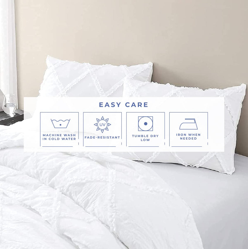 3 Pc Diamond Ruffle Duvet Cover Set Queen Size-100% Egyptian Cotton 600 Thread Count - Durable Decorative Bedding