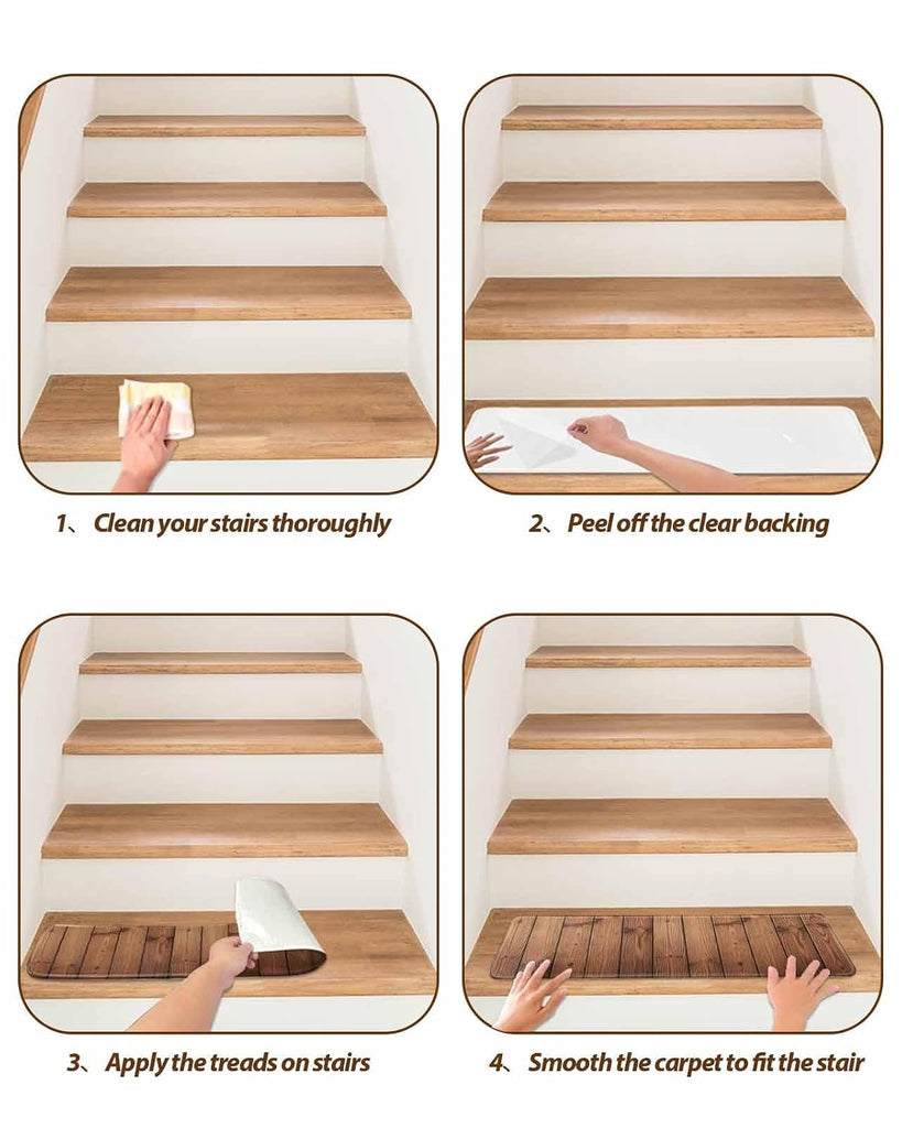 Vintage Wood Grain Stair Treads Brown Wooden Striped Farmhouse Indoor Non Slip Peel and Stick Stair Treads for Wooden
