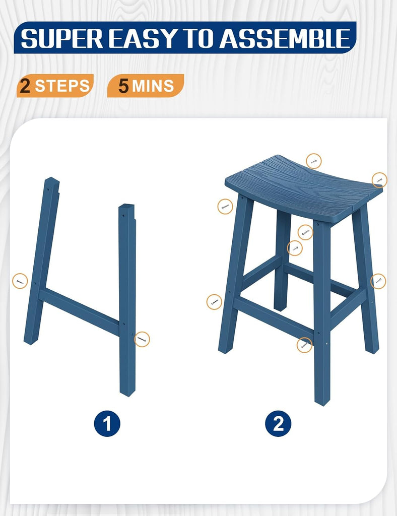 Weatherproof Bar Stools Set of 2, 28" Height Outdoor Bar Stools Holds up to 400 lbs, Saddle Seat, Bar Height Stools