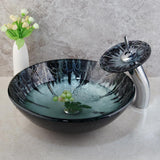 Green Glass Vessel Sink With Faucet And Pop-Up Drain Combo 17 Inch Round Tempered Glass Basin Bathroom Bowl Sinks