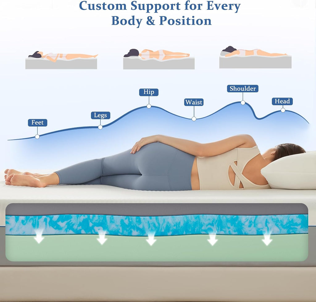 12 Inch Queen Foam Mattress Cooling Gel Memory for Pressure Relief & Deep Sleep, Medium Firm with Motion Isolation