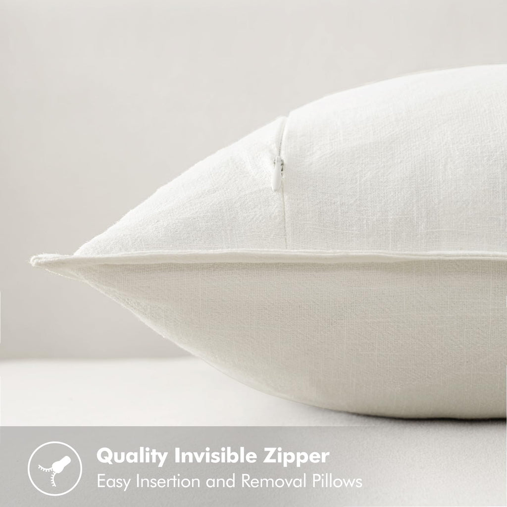 Decorative Linen Euro Sham Pillow Covers 26x26 Cream White Boho Farmhouse Neutral Couch Throw Pillows