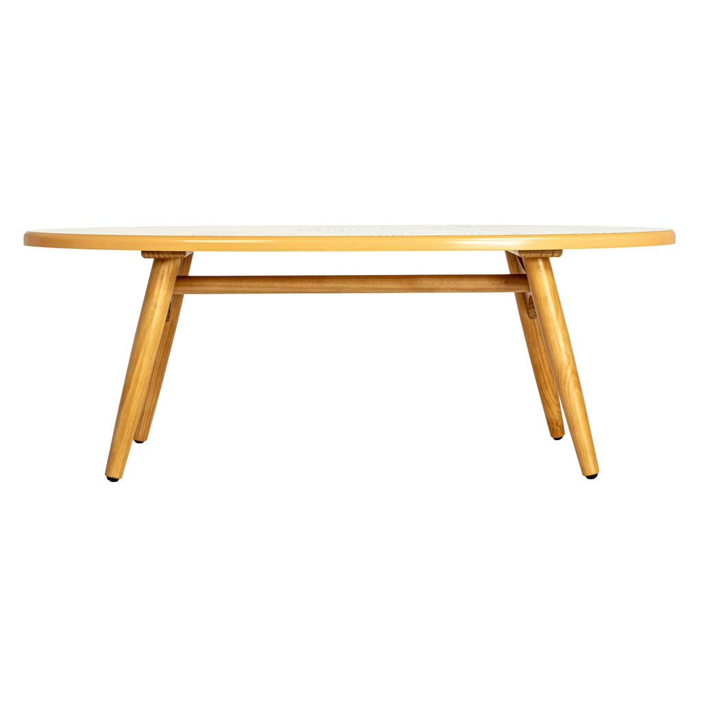 Coastal Decorative Surfboard Coffee Table, Wave Design Overlaid On Natural Wood