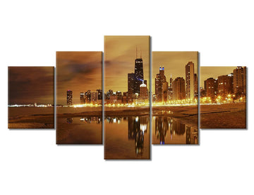 Chicago Illinois Wall Night Cityscape Wall Decor Modern Chicago Skyline Home Decor Lake Michigan Wall Decoration