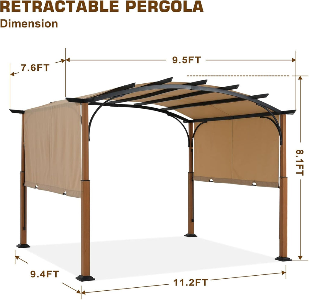 73.8" x 14" x 8" Outdoor Retractable Pergola with Sun Shade Canopy Patio Metal Garden Pergola,Beige