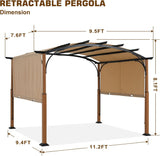 73.8" x 14" x 8" Outdoor Retractable Pergola with Sun Shade Canopy Patio Metal Garden Pergola,Beige