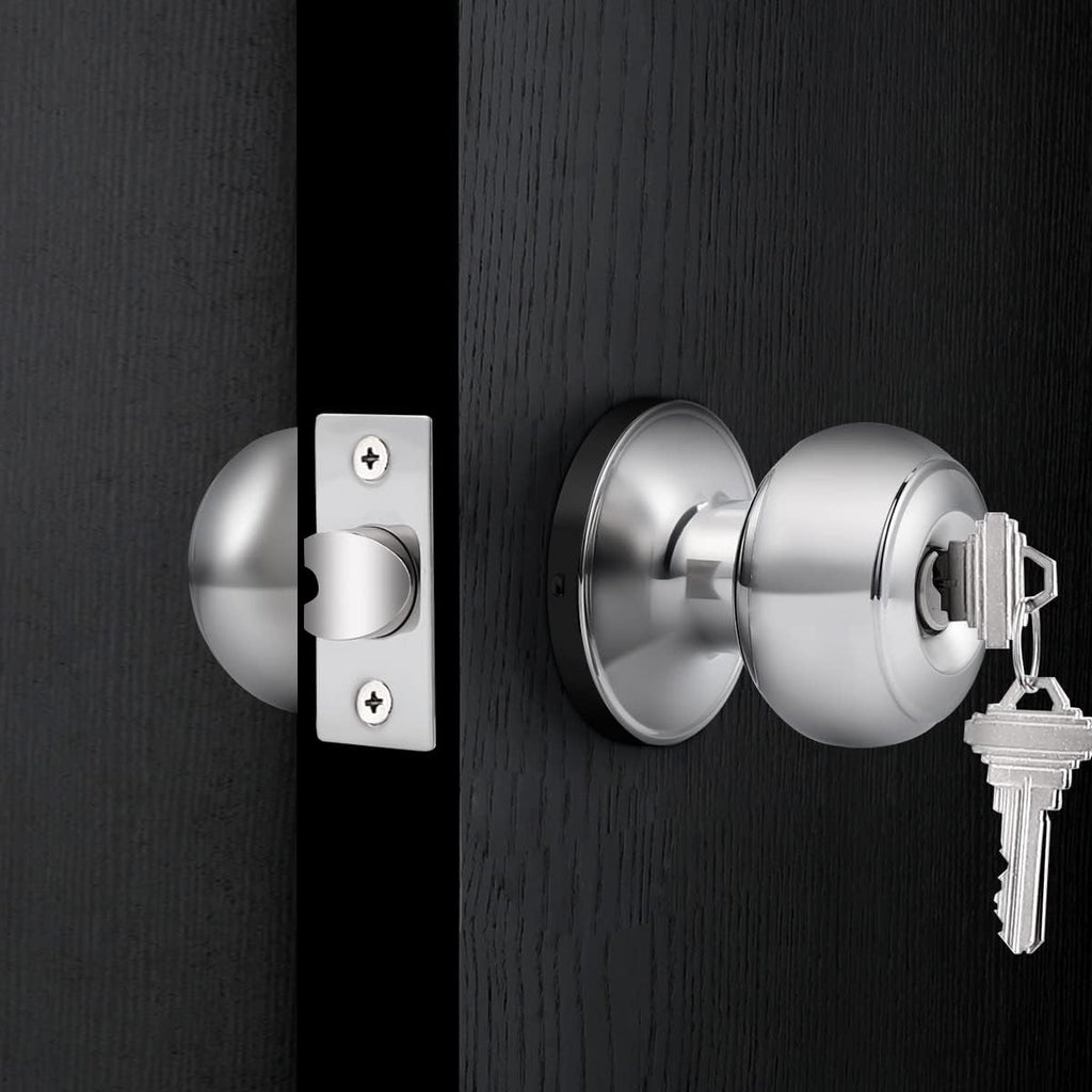 Polished Chrome Keyed Entry Door Knob, Interior Exterior Entry Door Locks, Entrance Lockset[Lock with Three Keys]